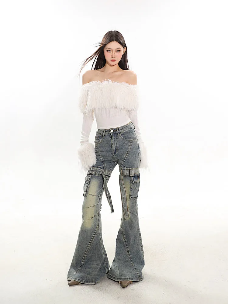 【24s February.】Retro Hot Girl Belt Buckle Jeans