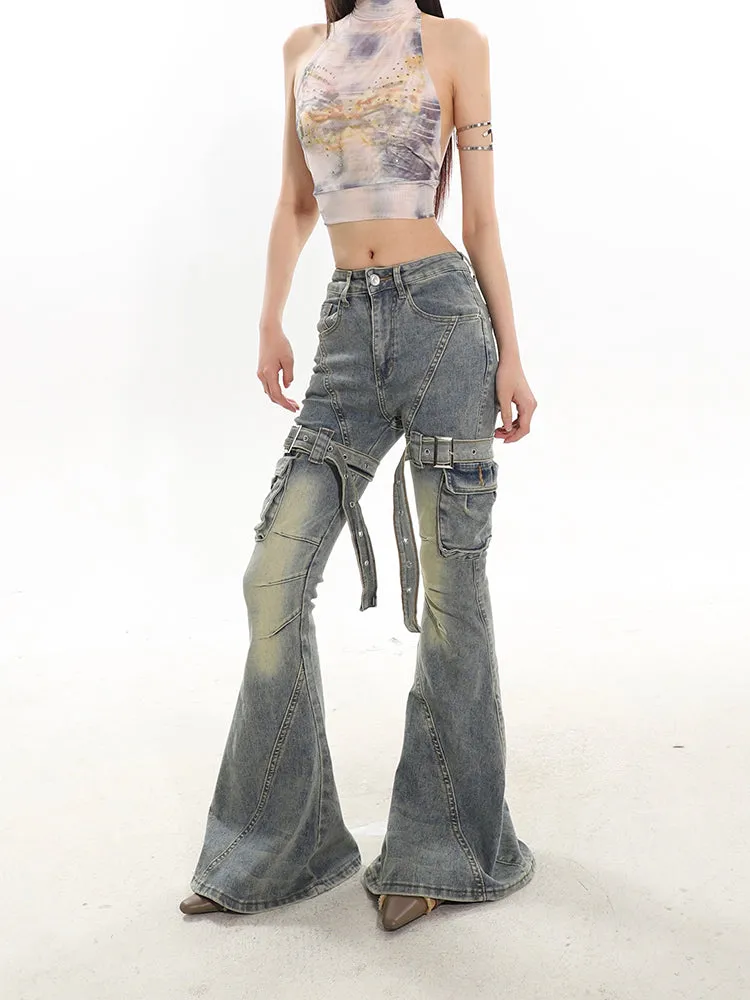 【24s February.】Retro Hot Girl Belt Buckle Jeans