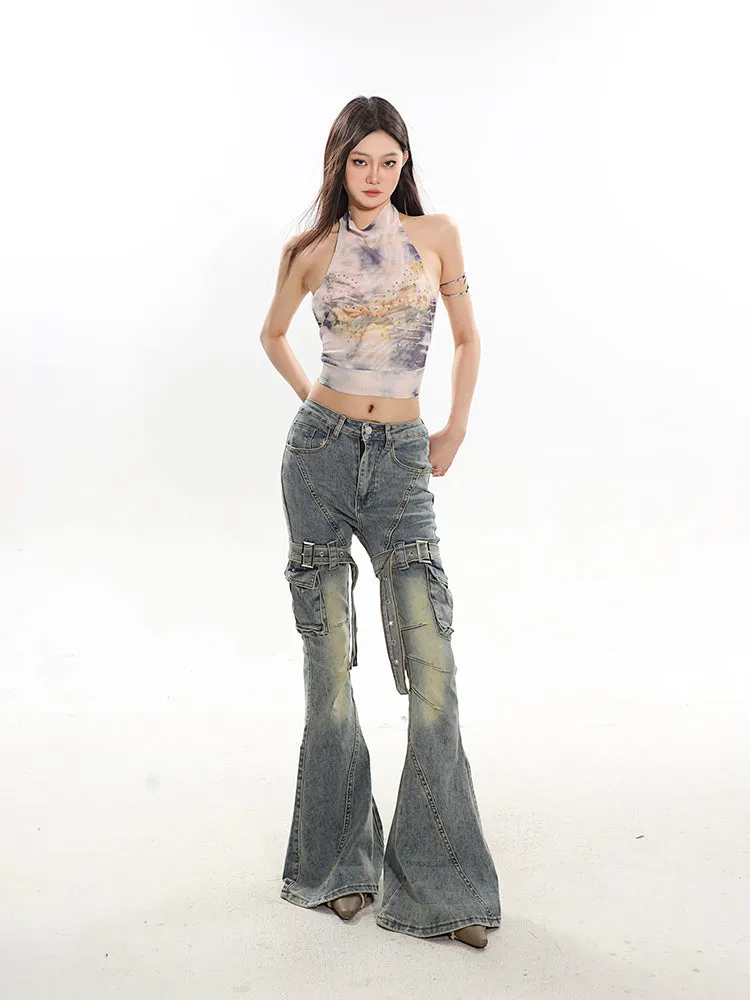 【24s February.】Retro Hot Girl Belt Buckle Jeans