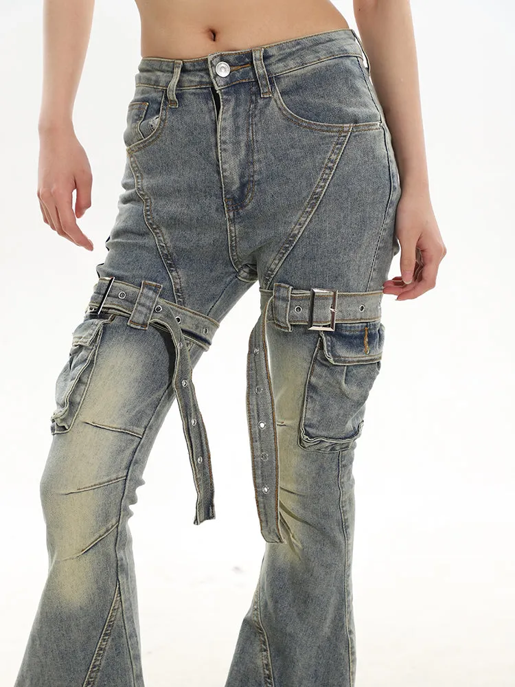 【24s February.】Retro Hot Girl Belt Buckle Jeans