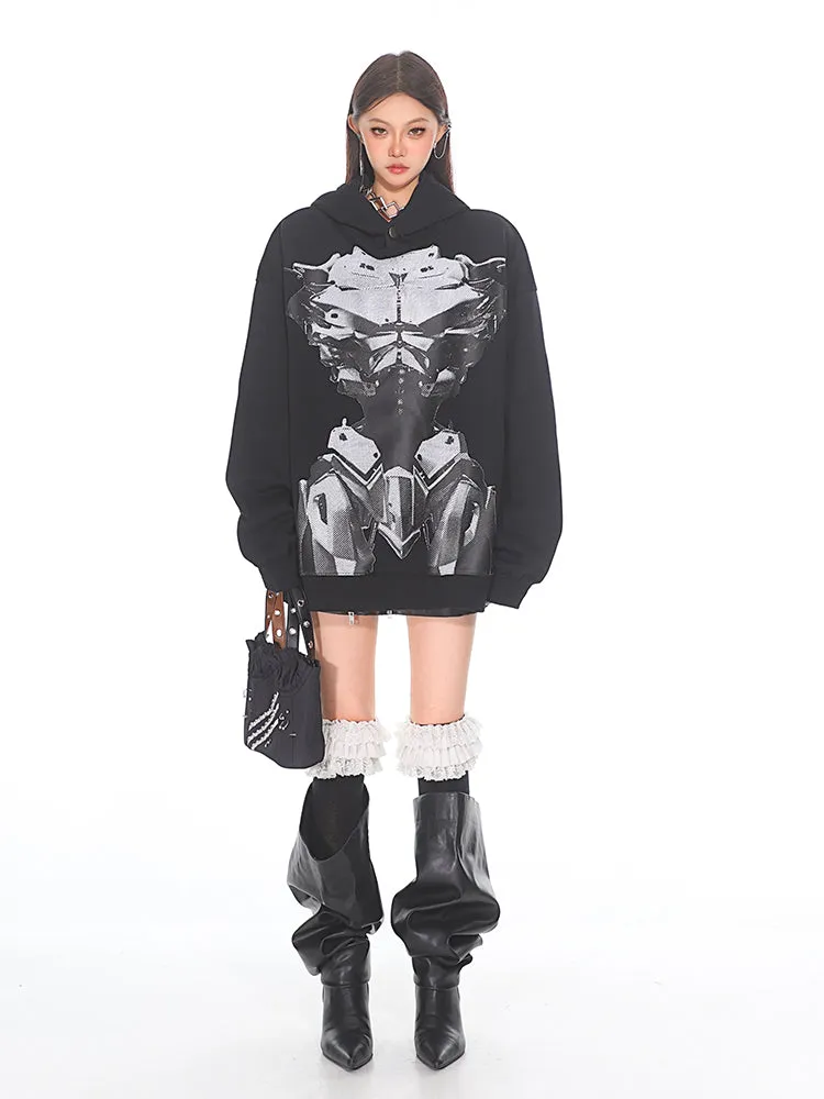 【24s Sep.】Loose Fit Double Face Printed Armored Hoodie