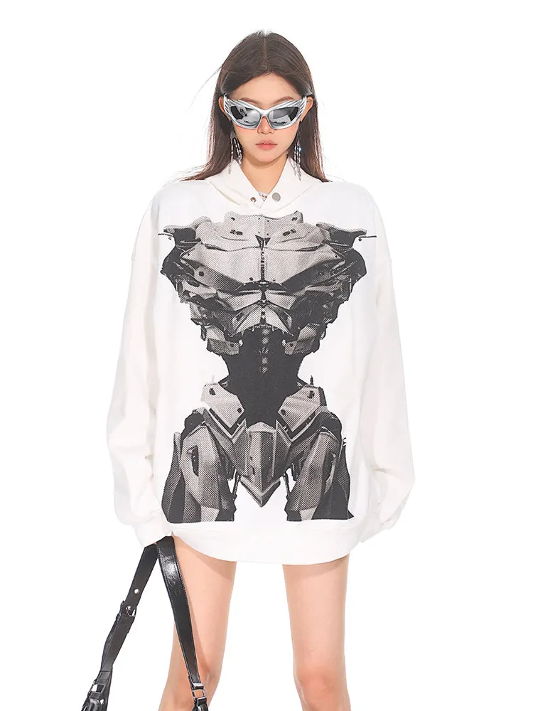【24s Sep.】Loose Fit Double Face Printed Armored Hoodie