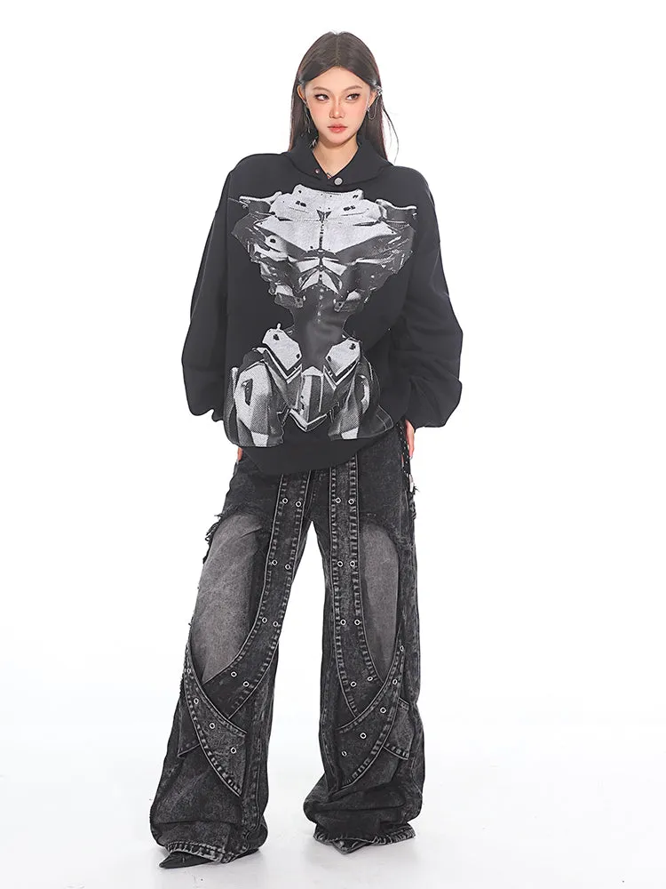 【24s Sep.】Loose Fit Double Face Printed Armored Hoodie