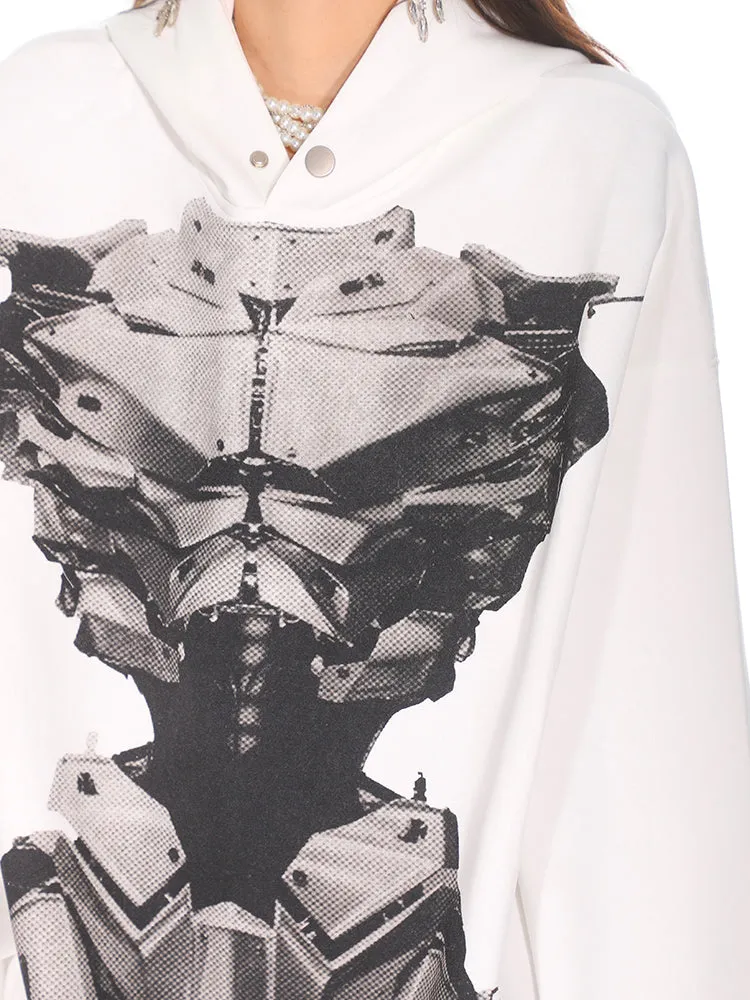 【24s Sep.】Loose Fit Double Face Printed Armored Hoodie
