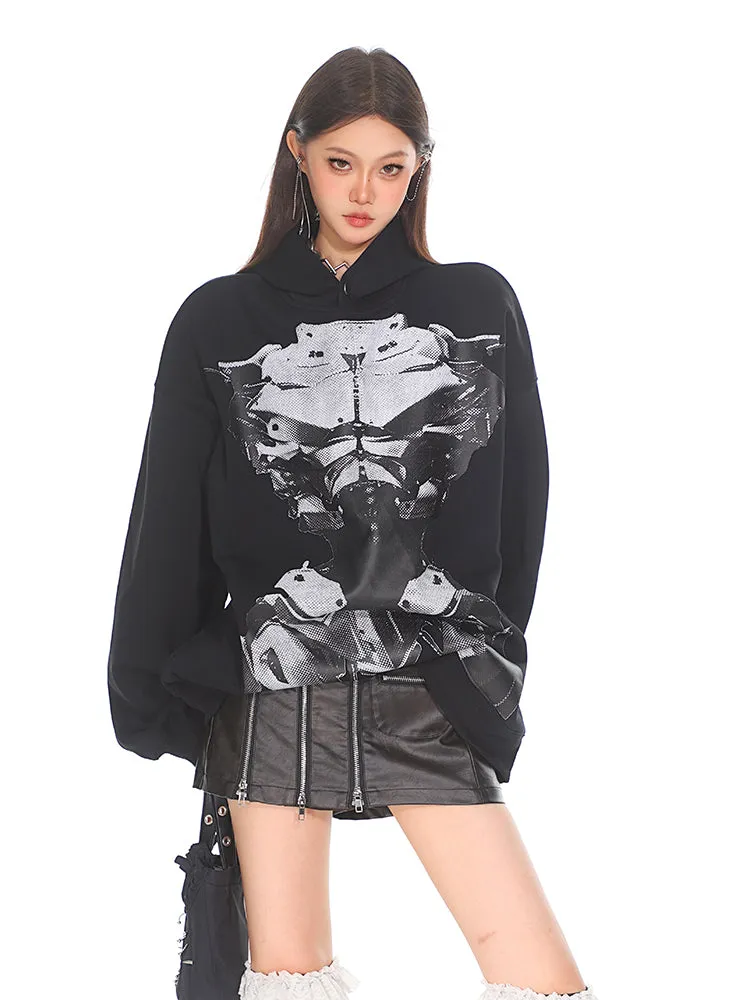 【24s Sep.】Loose Fit Double Face Printed Armored Hoodie