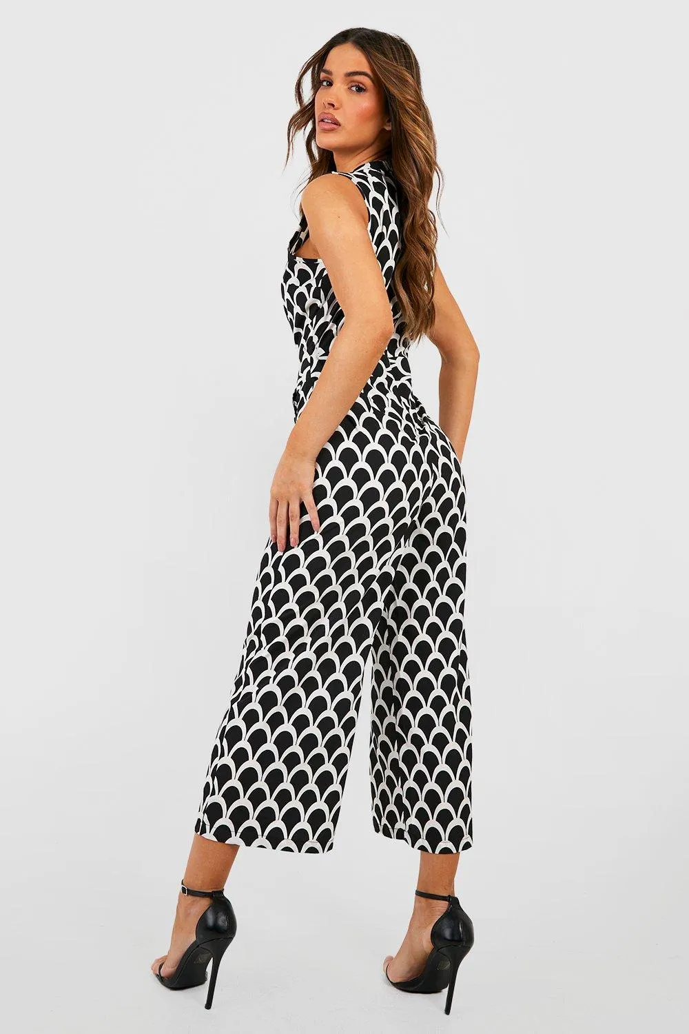 Boohoo Geo Print Turtleneck Jumpsuit, Black