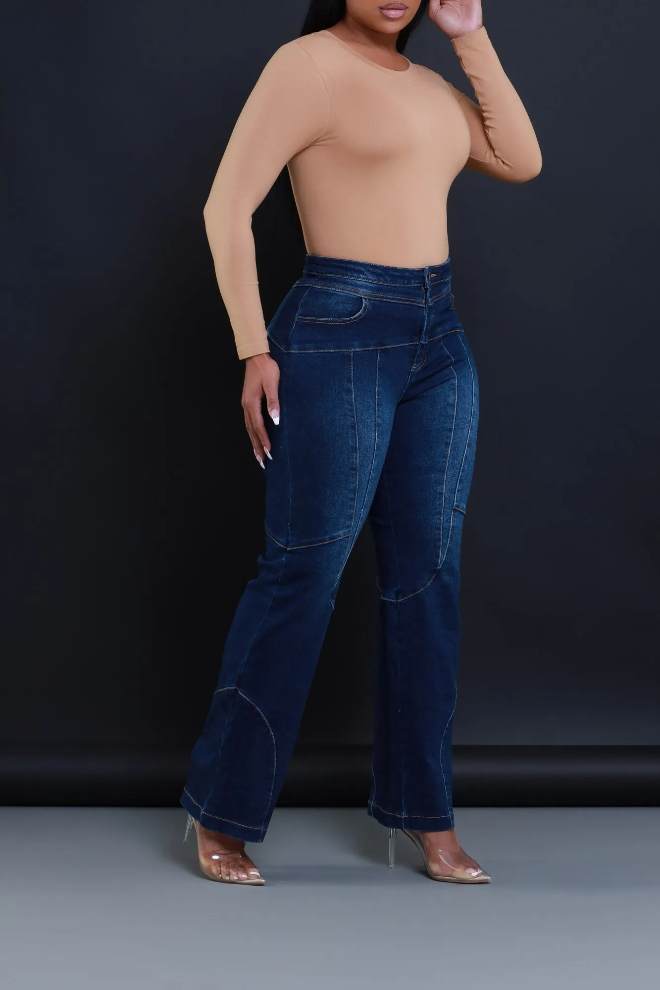 Busy Signal Patchwork Hourglass Straight Leg Jeans - Dark Wash
