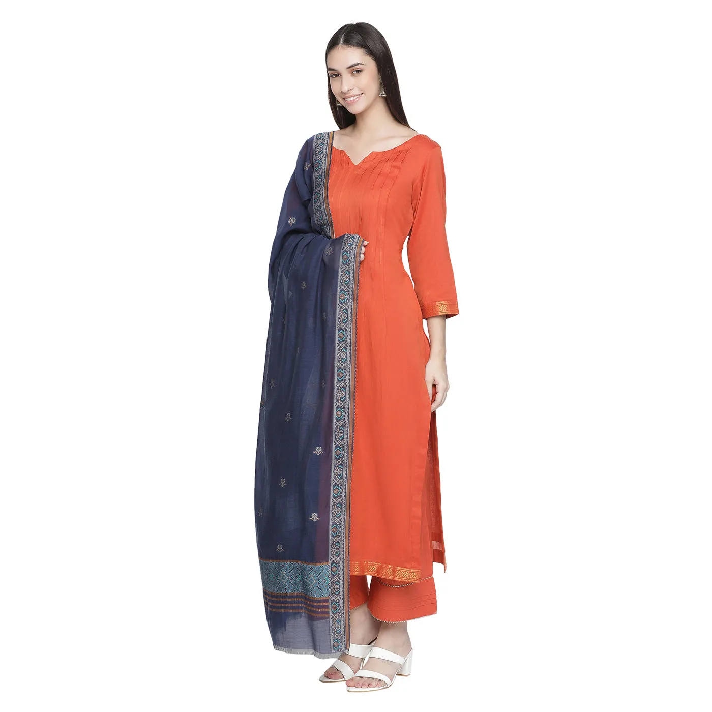 Chanderi Cotton Tencel Unstitched Suit Set