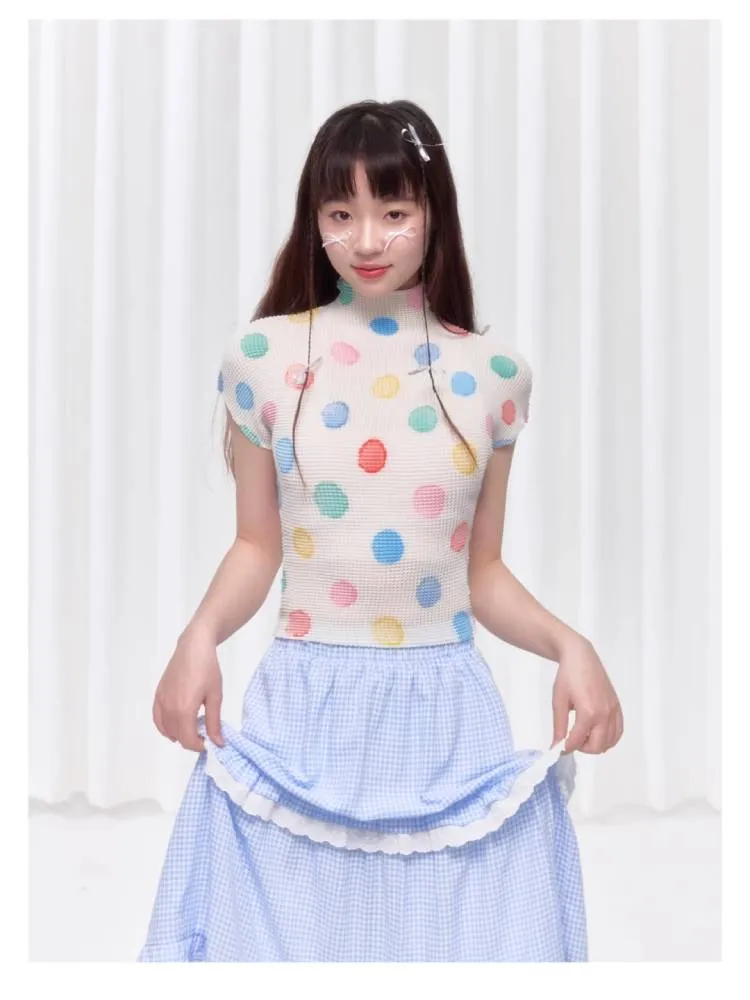Colorful polka dot T-shirt【s0000008037】