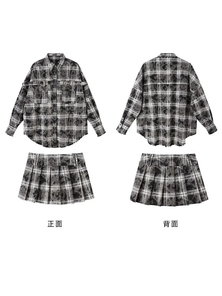 Contrast plaid shirt   pleated skirt【s0000003967】