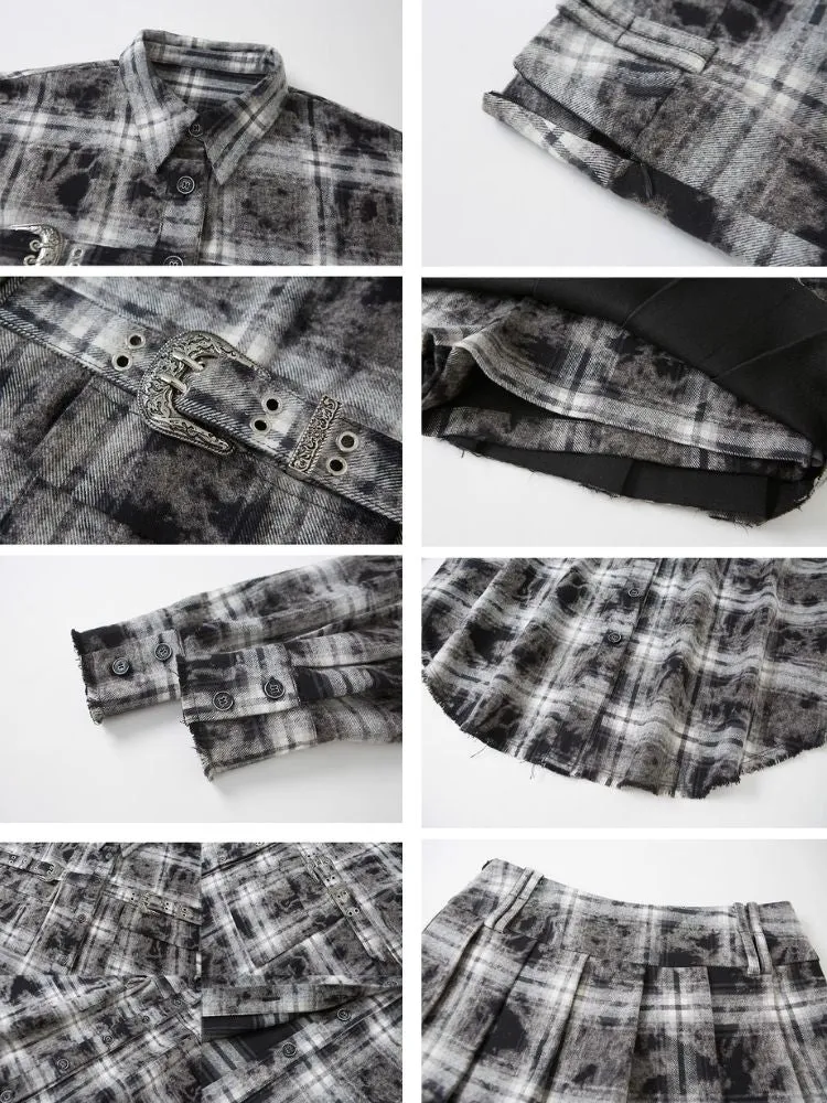 Contrast plaid shirt   pleated skirt【s0000003967】