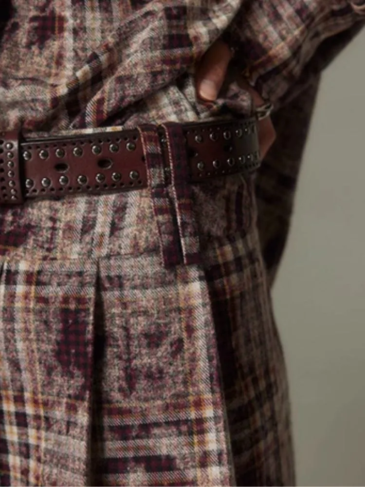 Contrast plaid shirt   pleated skirt【s0000003967】