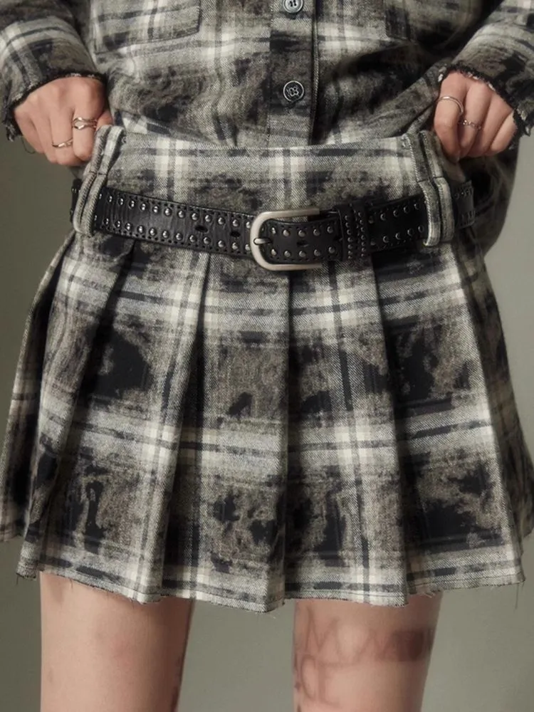 Contrast plaid shirt   pleated skirt【s0000003967】