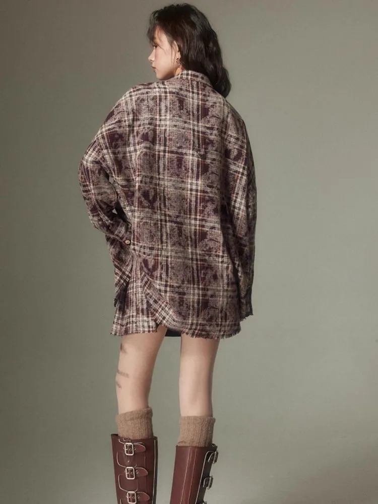 Contrast plaid shirt   pleated skirt【s0000003967】