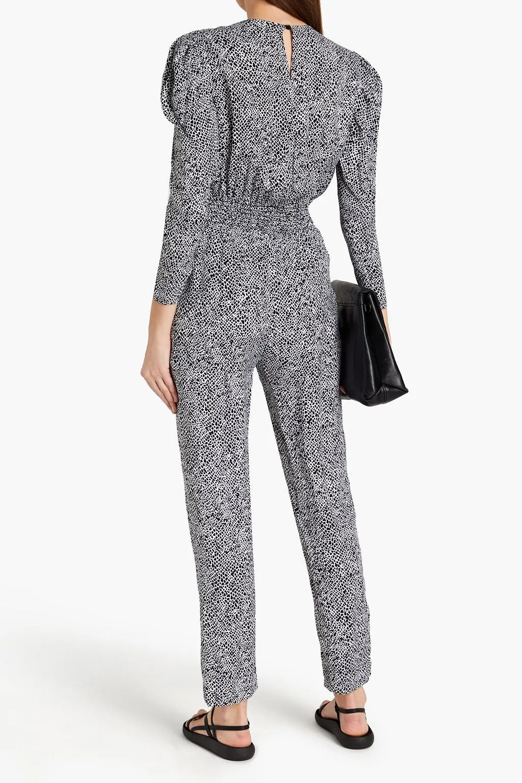 Cupro-twill jumpsuit with print and wrap MAJE, black