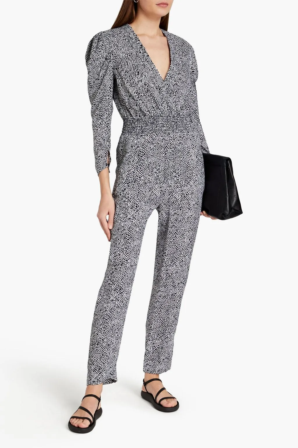 Cupro-twill jumpsuit with print and wrap MAJE, black
