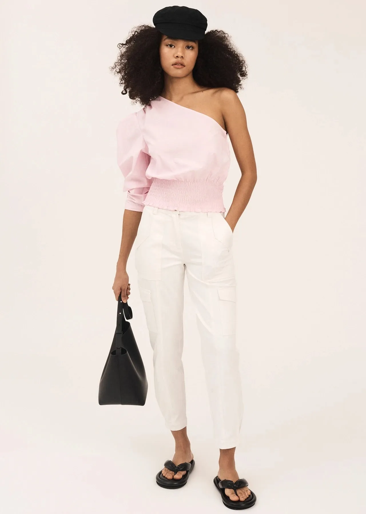 Derek Lam 10 Crosby - Fargo One Shoulder Smock Waist Blouse in Soft Pink