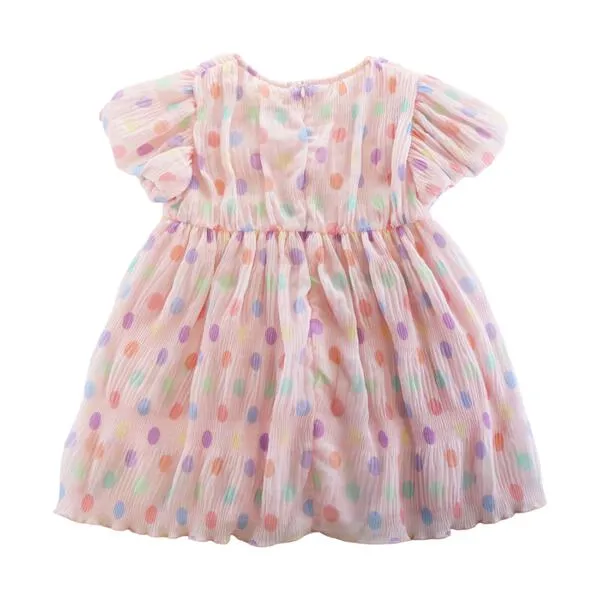 Dot Chiffon Pleat Dress - Pink