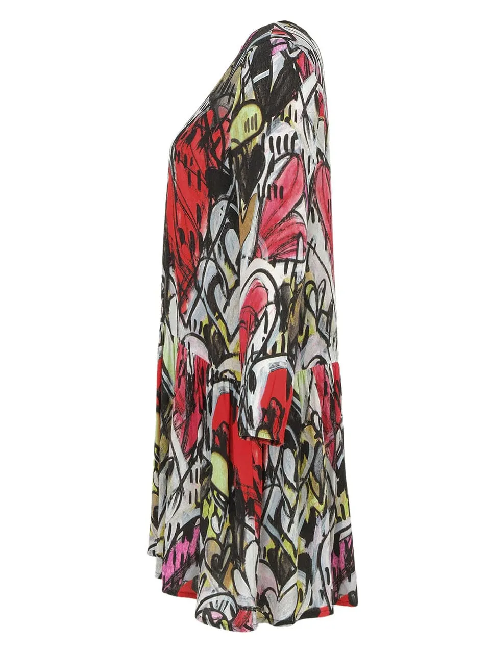 GRAFFITI MULTI HEART ROUND NECK DRESS