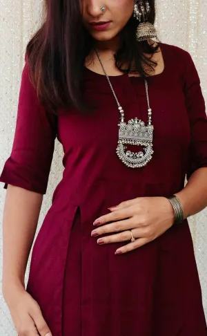 GRANITA WINE JUTE COTTON KURTA SET