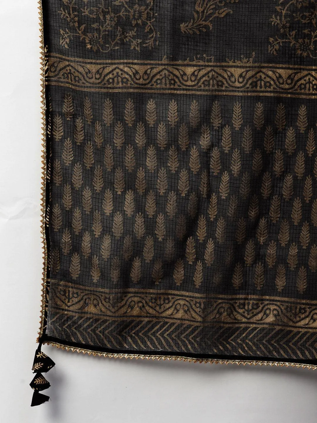 Jashvi Black Gold Printed Cotton Kurta Sharara Set with Dupatta