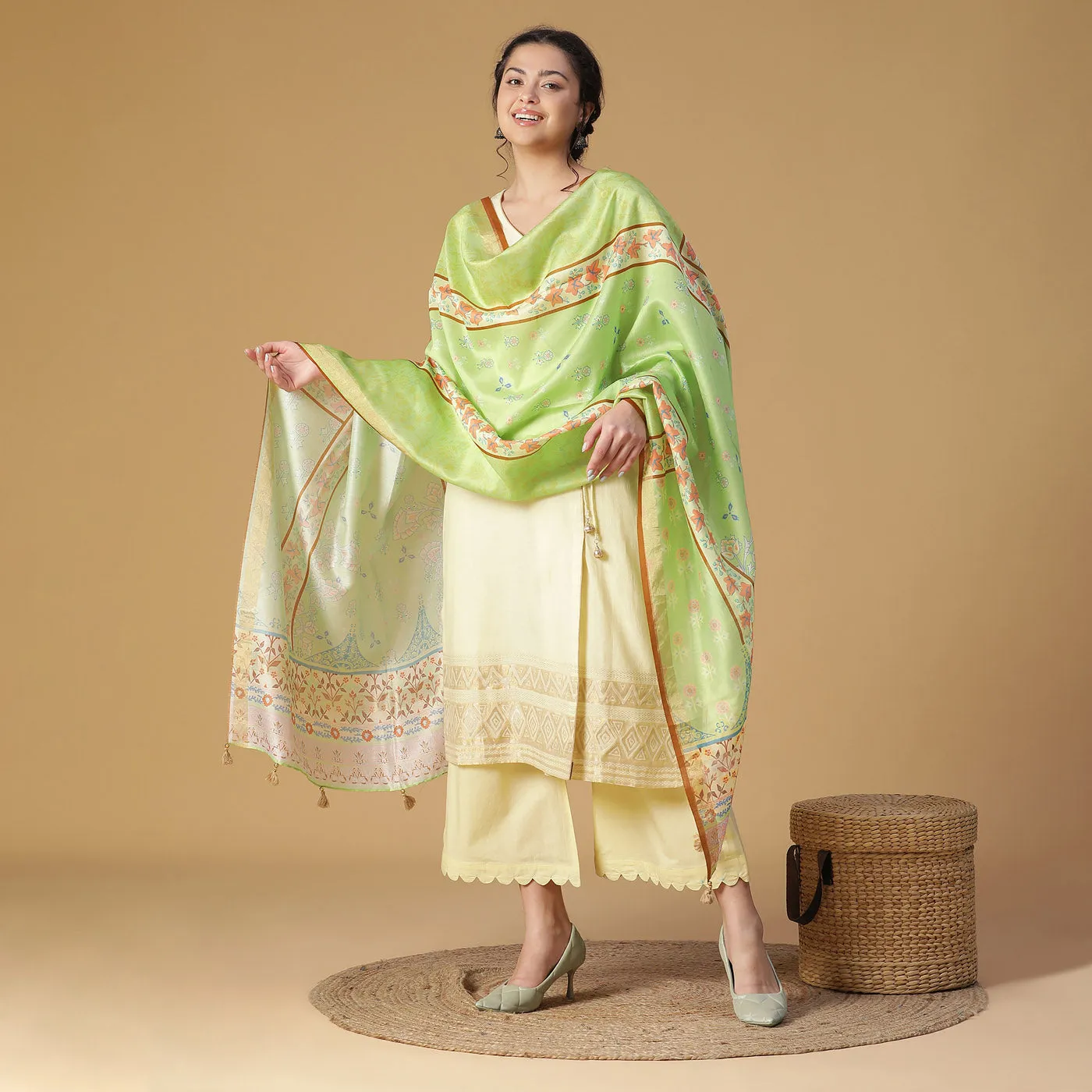 Lemon Woven Design Unstitched Suit Co-ords Set