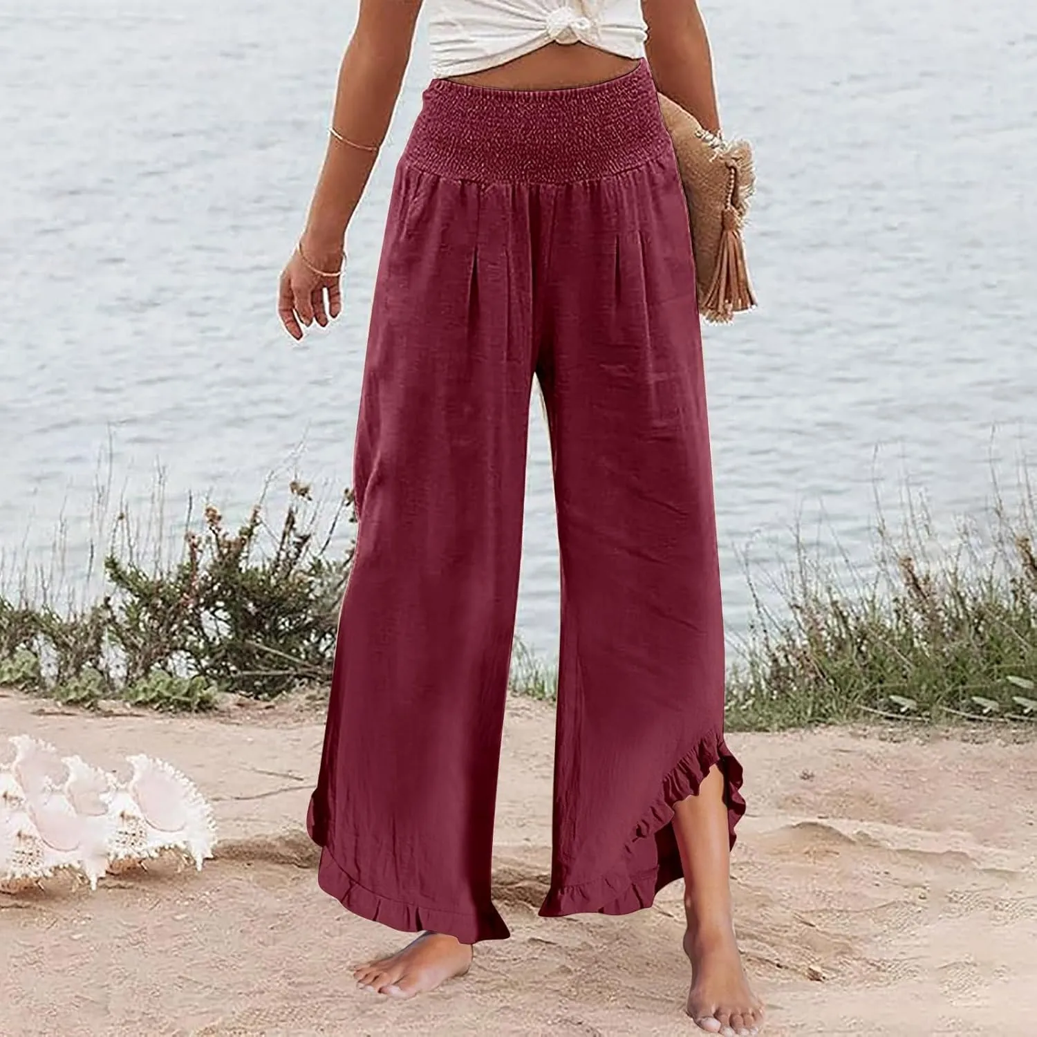 Linen Pants Women Summer Boho Wide Leg High Waist Lounge Palazzo Pant 2025 Casual Beach Vacation Outfits