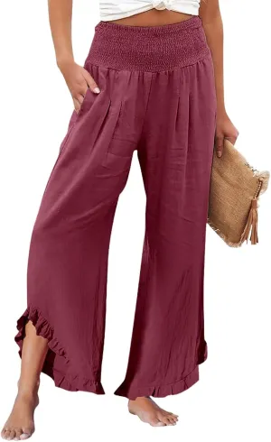 Linen Pants Women Summer Boho Wide Leg High Waist Lounge Palazzo Pant 2025 Casual Beach Vacation Outfits