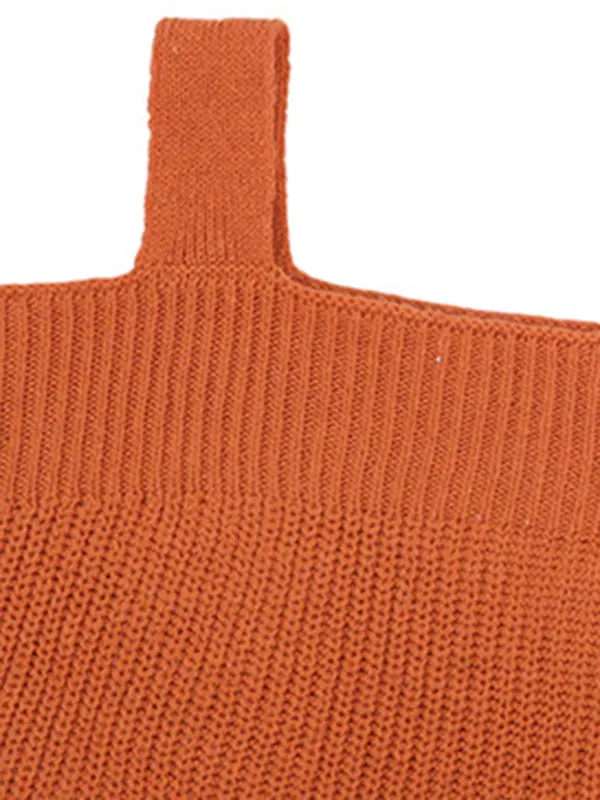 Long Sleeves Split-Side Solid Color Off-The-Shoulder Sweater Tops