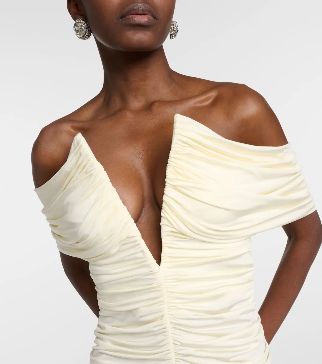 Magda Butrym Draped Off Shoulder Mini Dress, White
