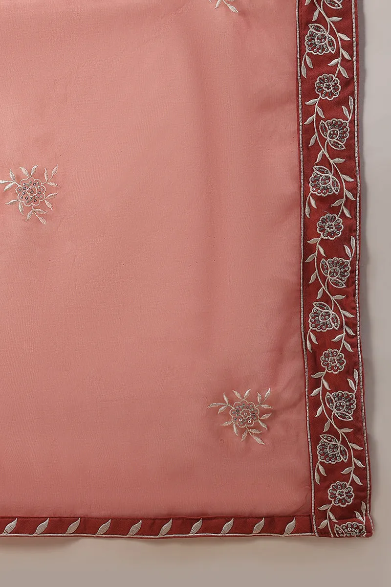 Mauve Georgette Floral Embroidered Flared Empire Suit Set