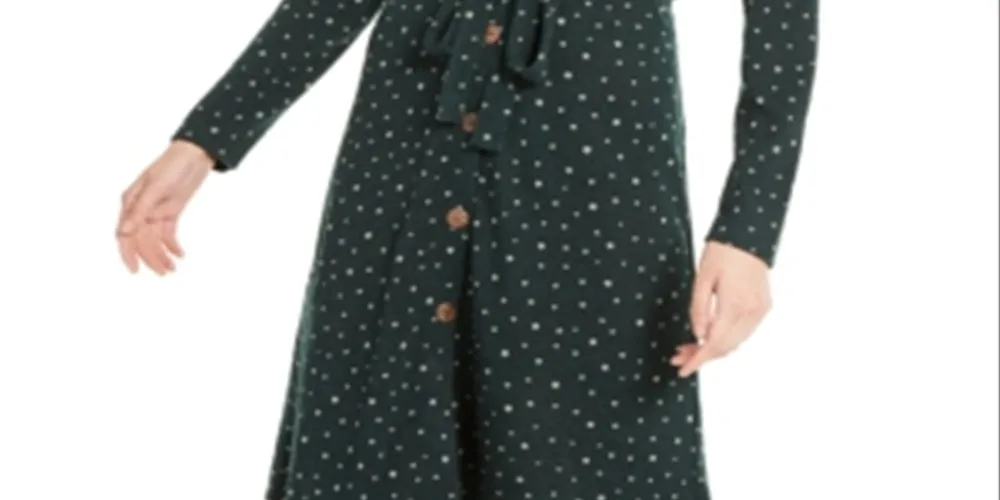 Monteau Women's Dot Wrap Dress Green Size -Petite M