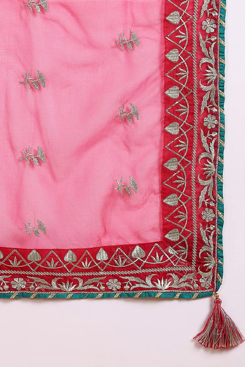 Red Silk Blend Solid Yoke Design Straight Palazzo Suit Set