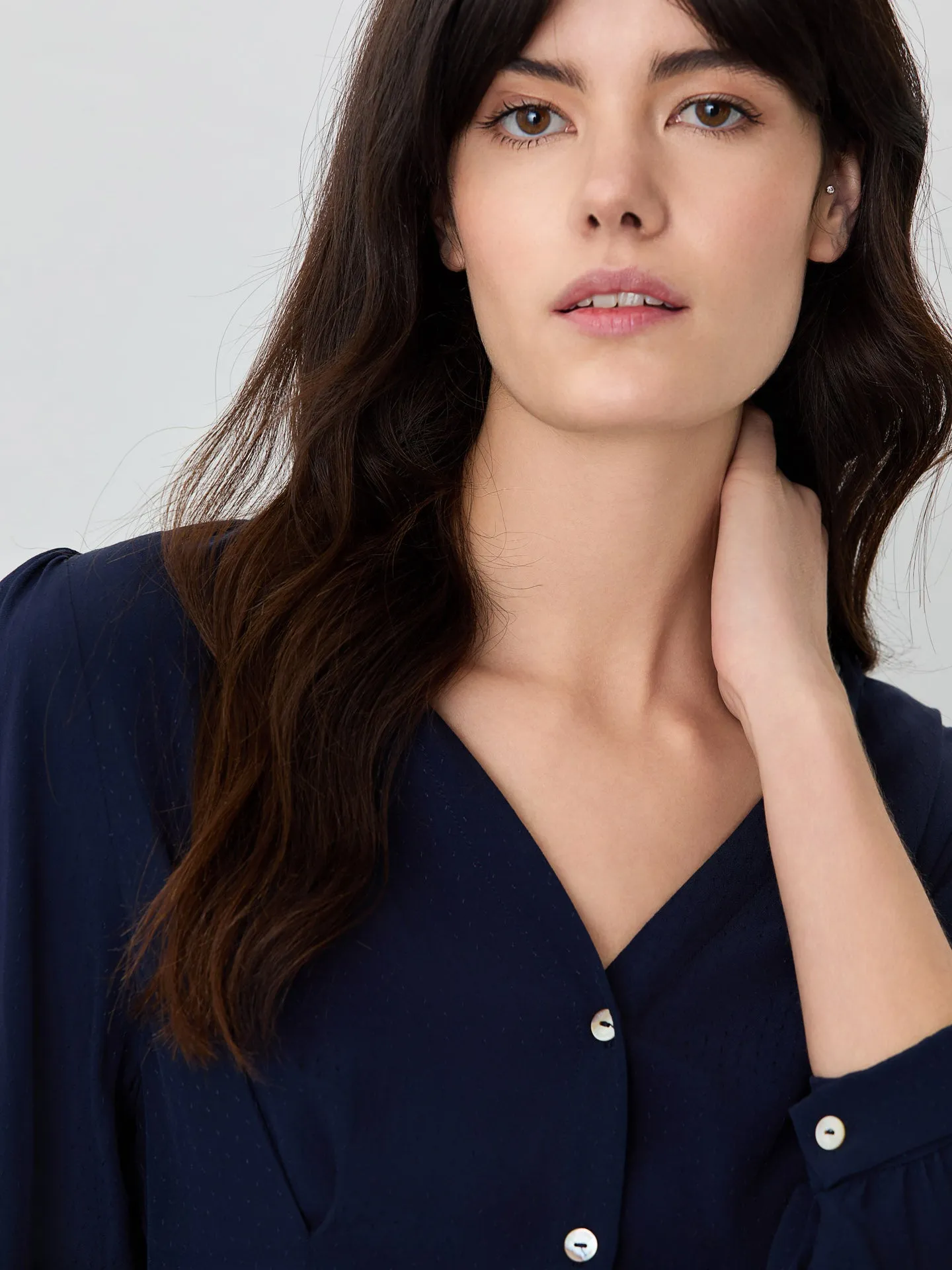 Slim Fit Blouse In Viscose And Lenzing Blend With Removable Scarf