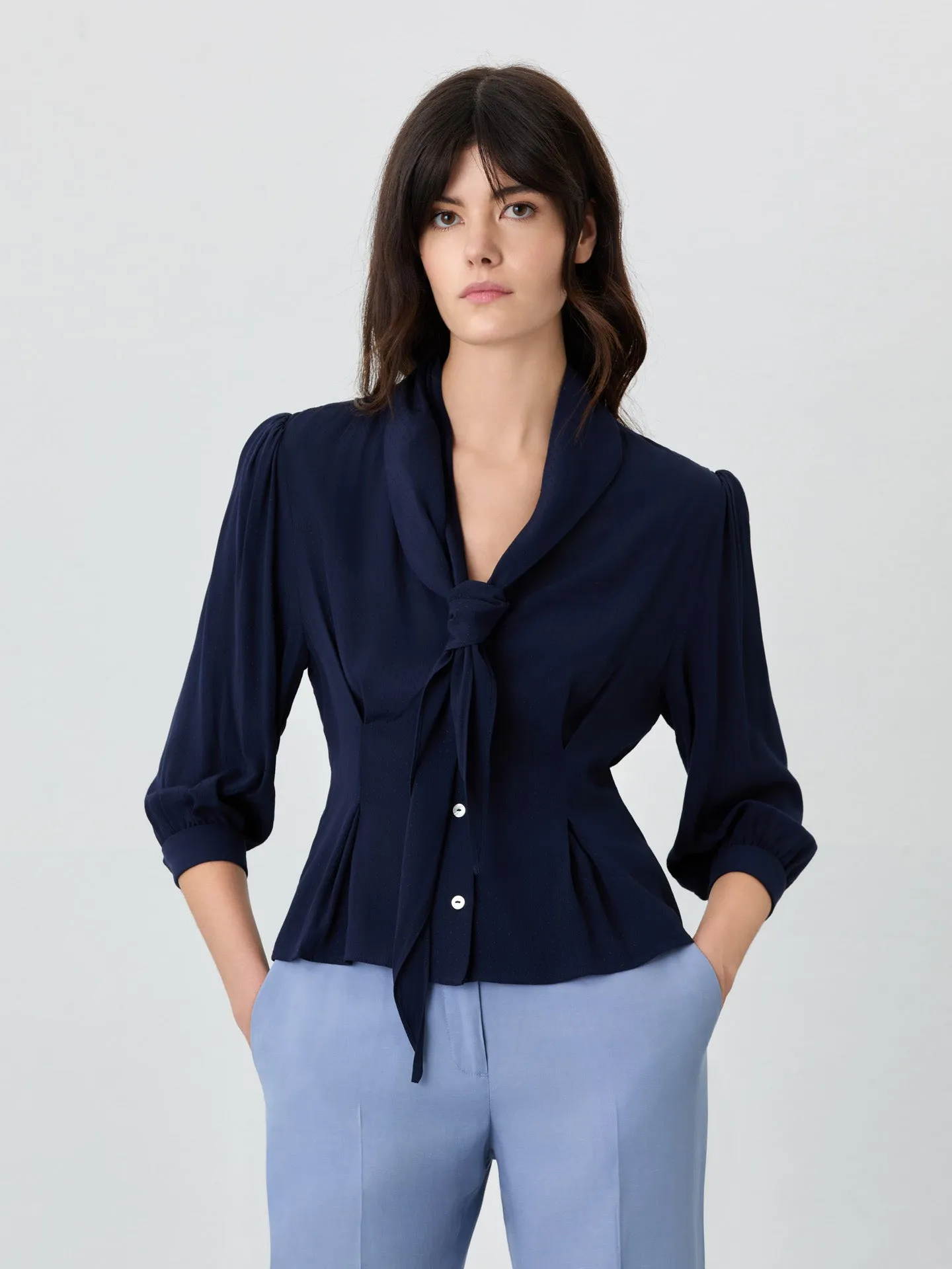 Slim Fit Blouse In Viscose And Lenzing Blend With Removable Scarf