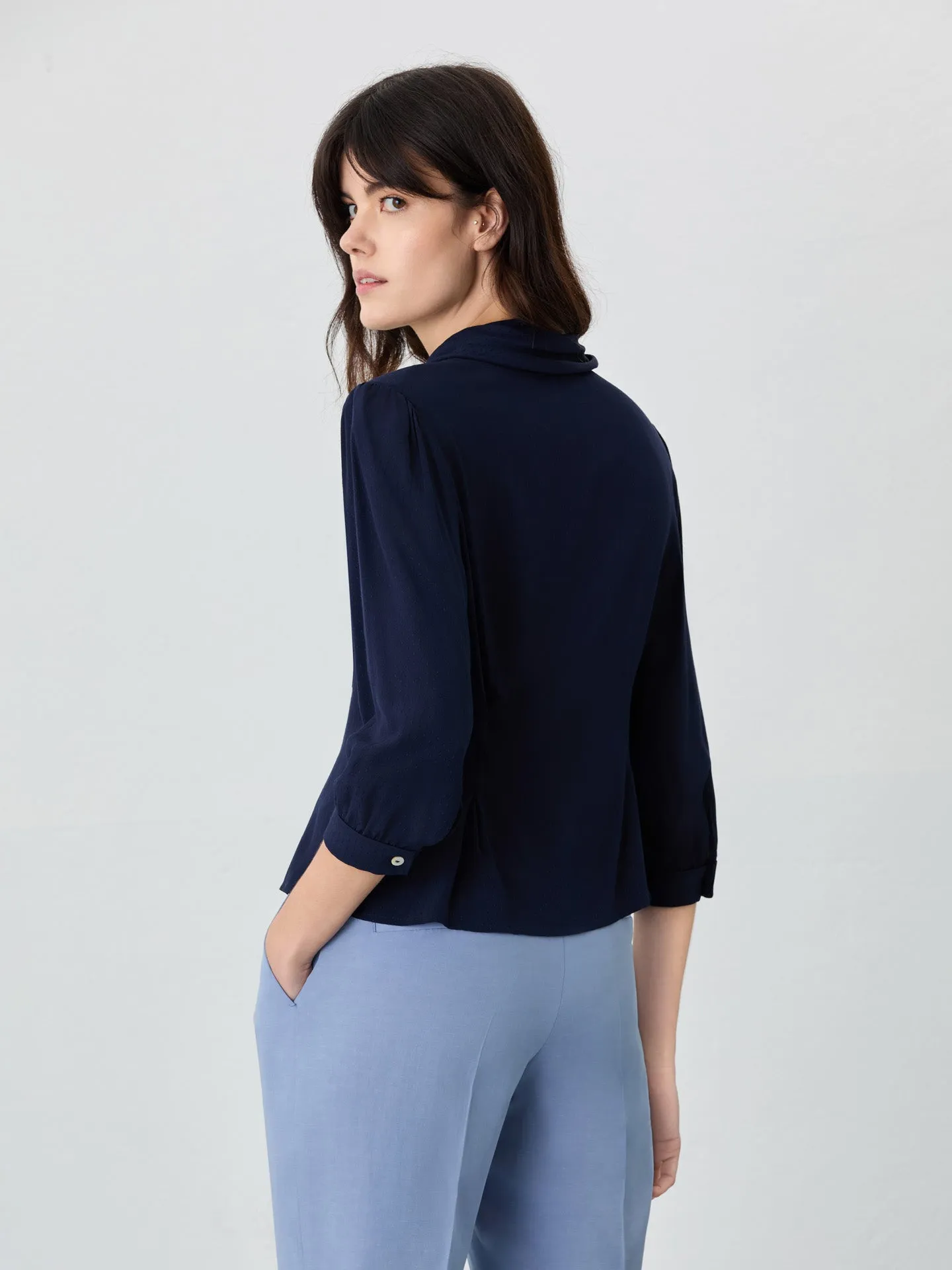 Slim Fit Blouse In Viscose And Lenzing Blend With Removable Scarf