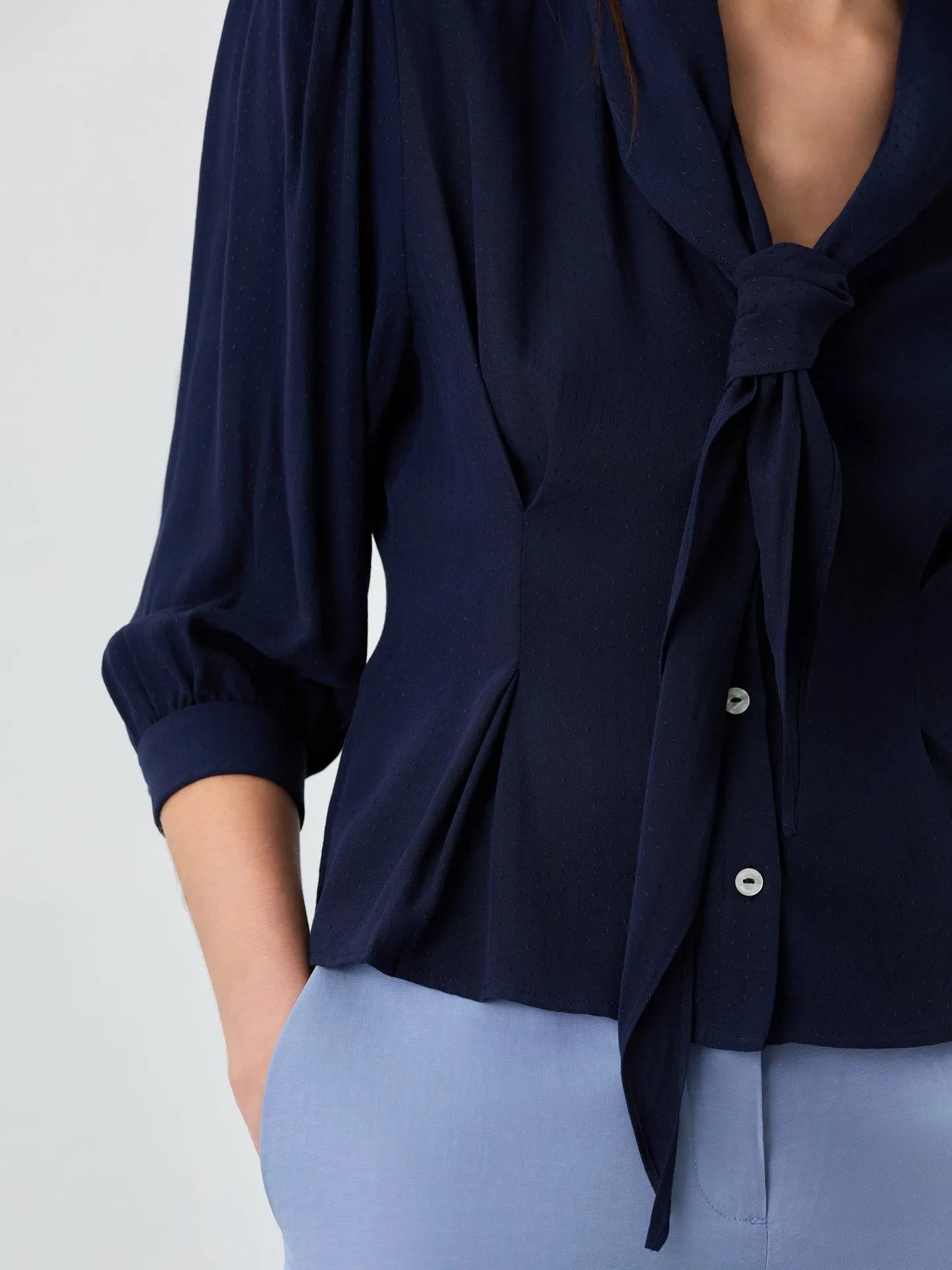 Slim Fit Blouse In Viscose And Lenzing Blend With Removable Scarf