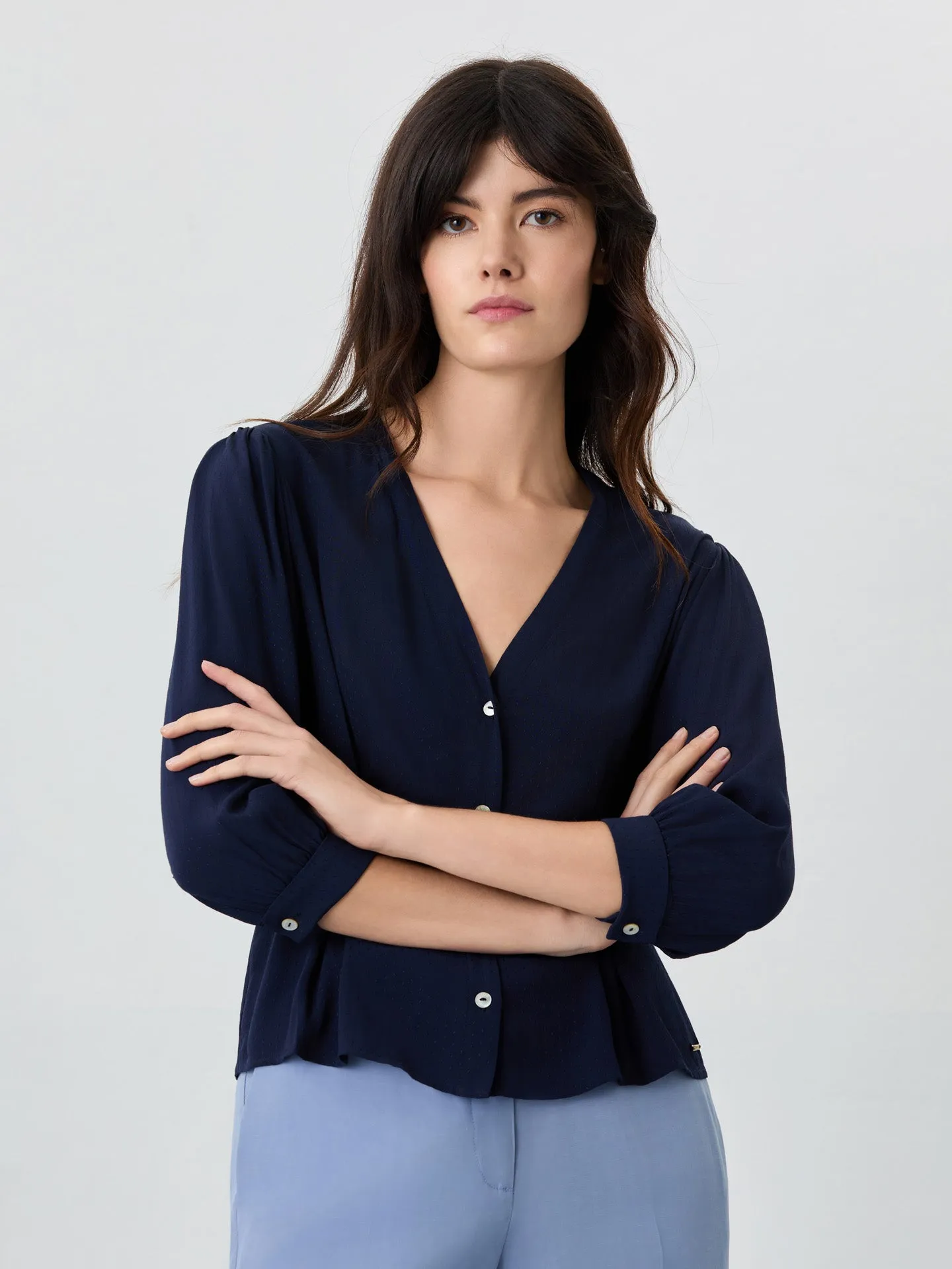 Slim Fit Blouse In Viscose And Lenzing Blend With Removable Scarf