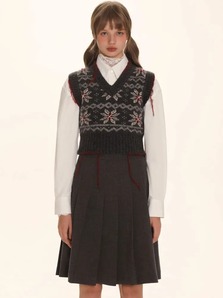 SnowflakeV-neck knitted undershirt【s0000006009】