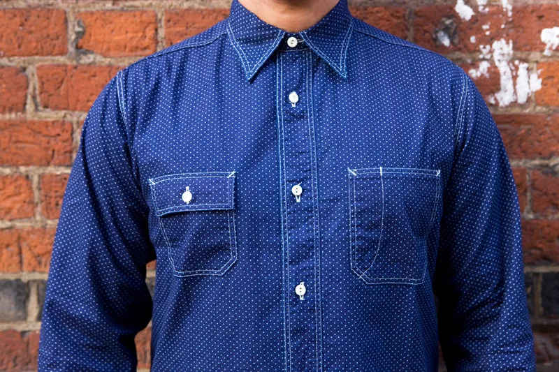 Sugar Cane Polka Dot Workshirt - Indigo