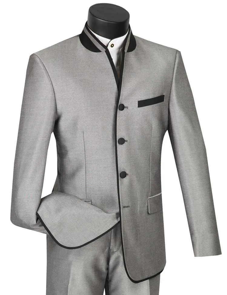 Vinci Slim Fit Banded Collar Suit