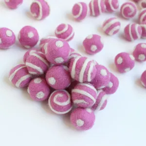 White On Pink Polka Dot Swirl Felt Balls