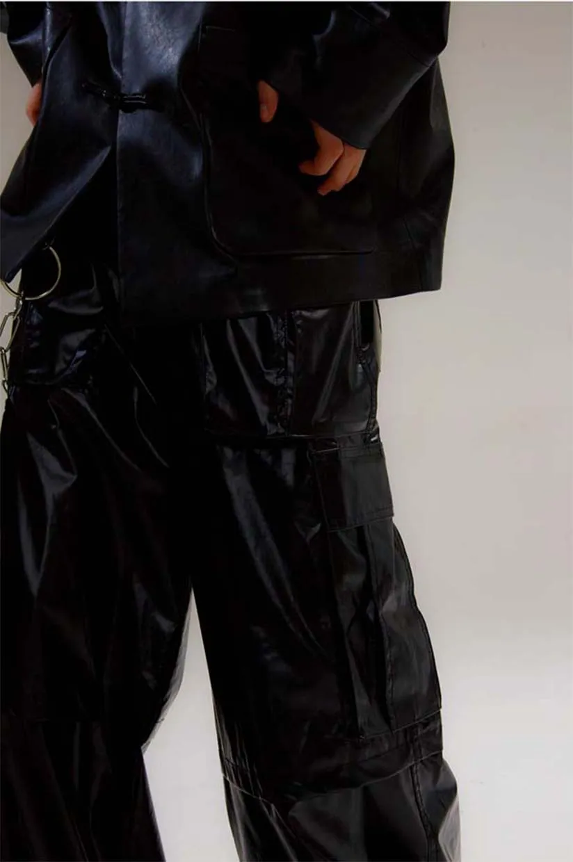 Wide leg leather pants