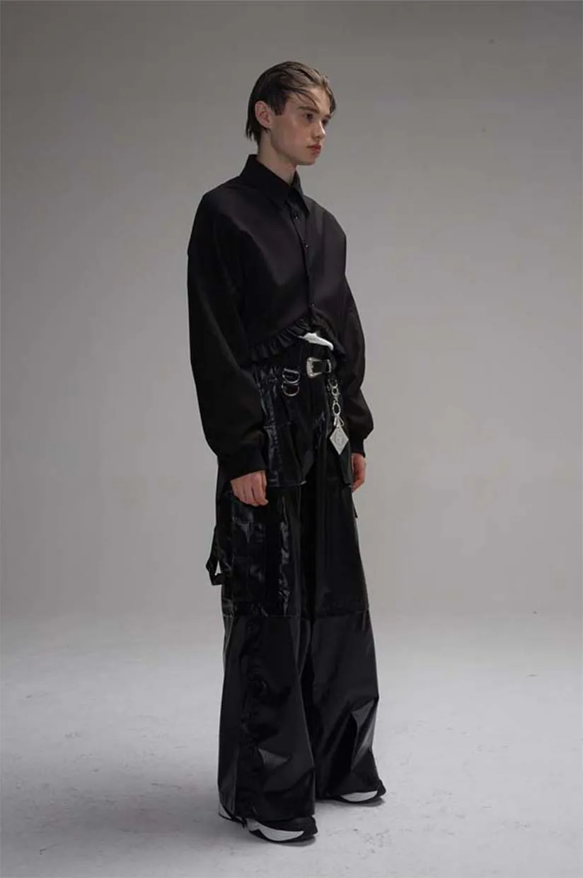 Wide leg leather pants