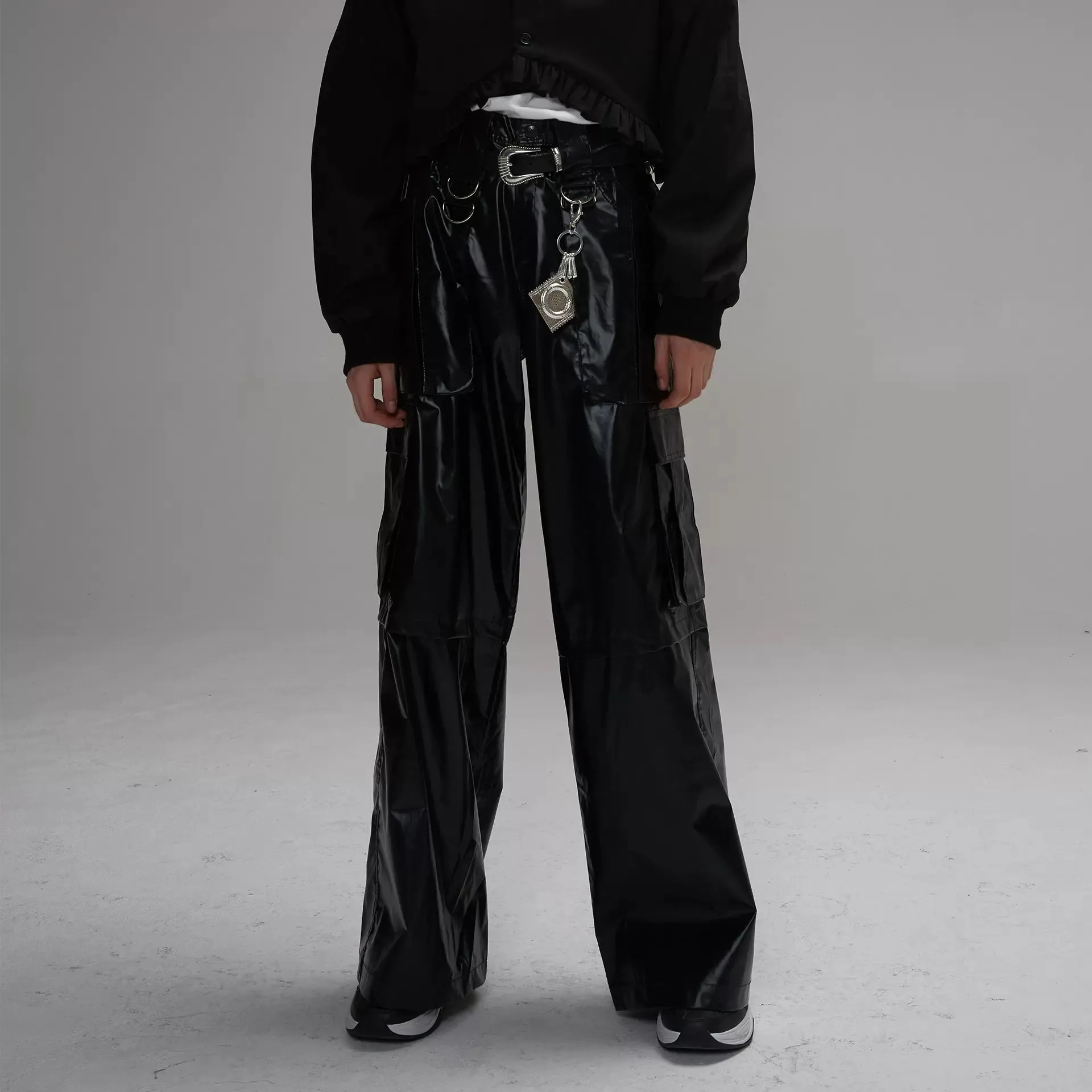 Wide leg leather pants