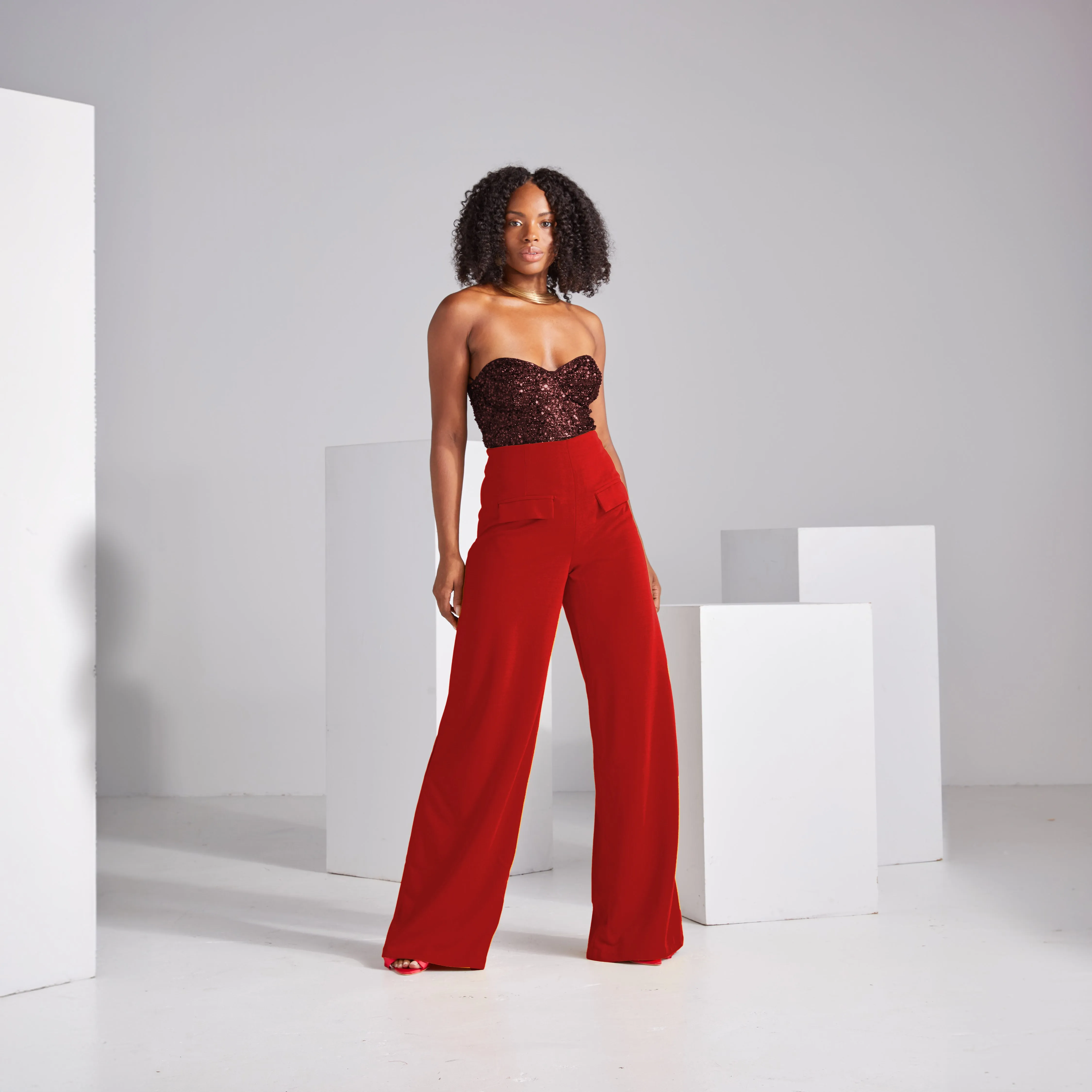 Wide Leg Stretch Pants - Crimson